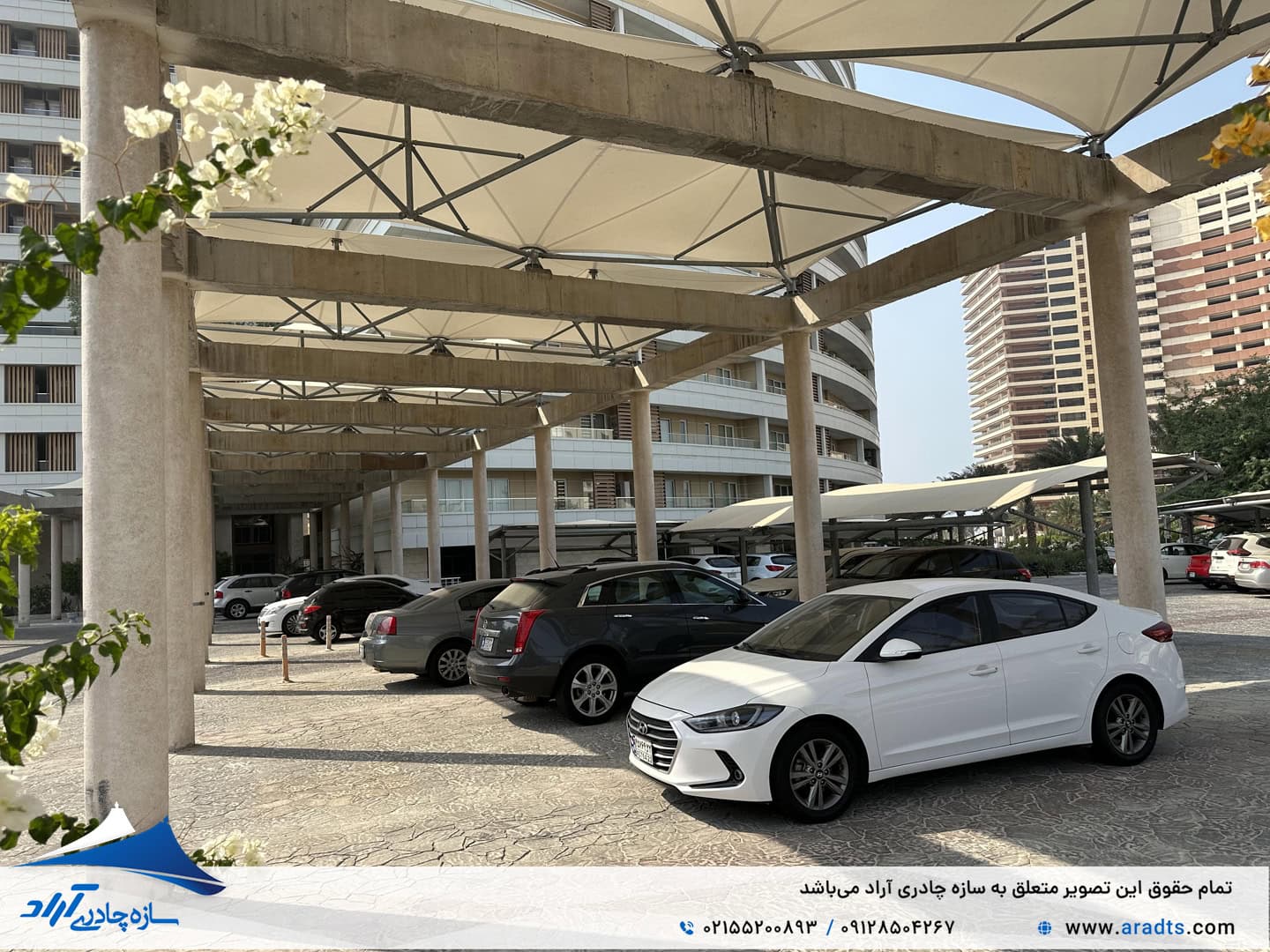 سایبان پارکینگ تهران | قیمت، نصب و اجرای پارکینگ چادری | سازه چادری آراد